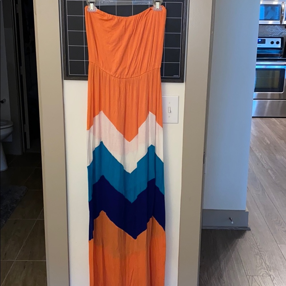 Peach & blue maxi dress